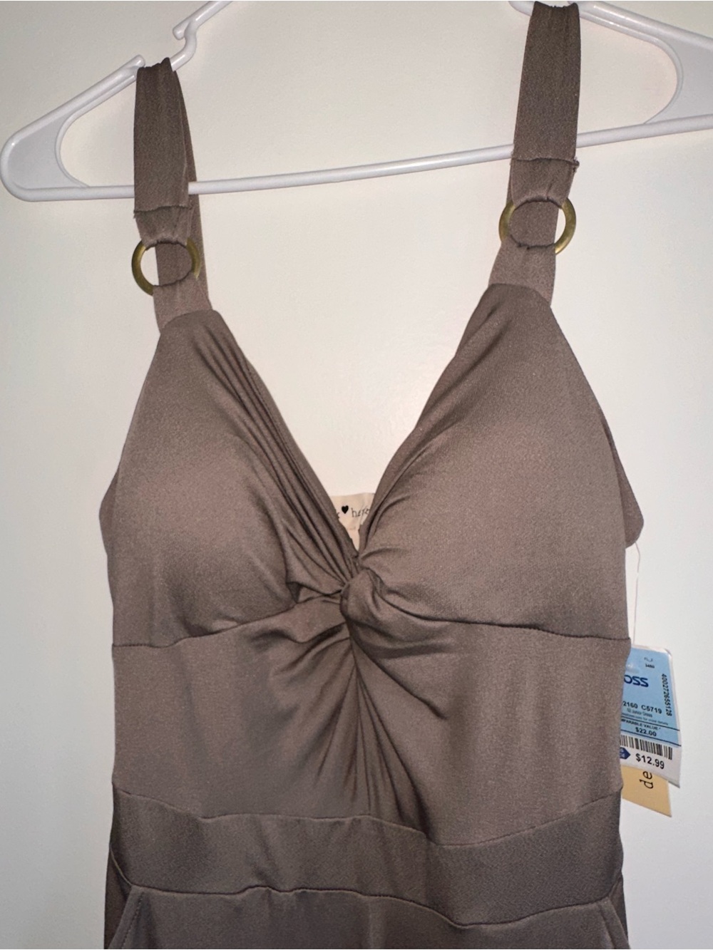Derek Heart Brown Twist-Front Swimdress with Gold Rings